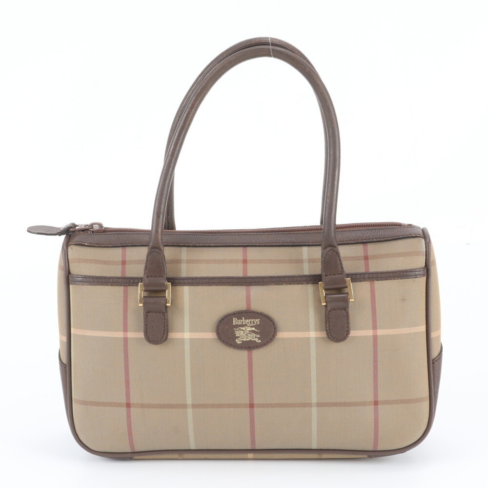 Burberry Nova Check Leather Tote Bag Shoulder Handbag Brown Women's